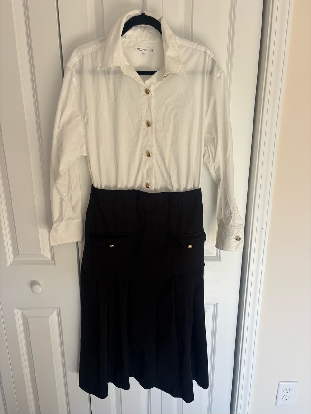 Zara Black and White Two-Tone shirt utility  dress with cargo pockets